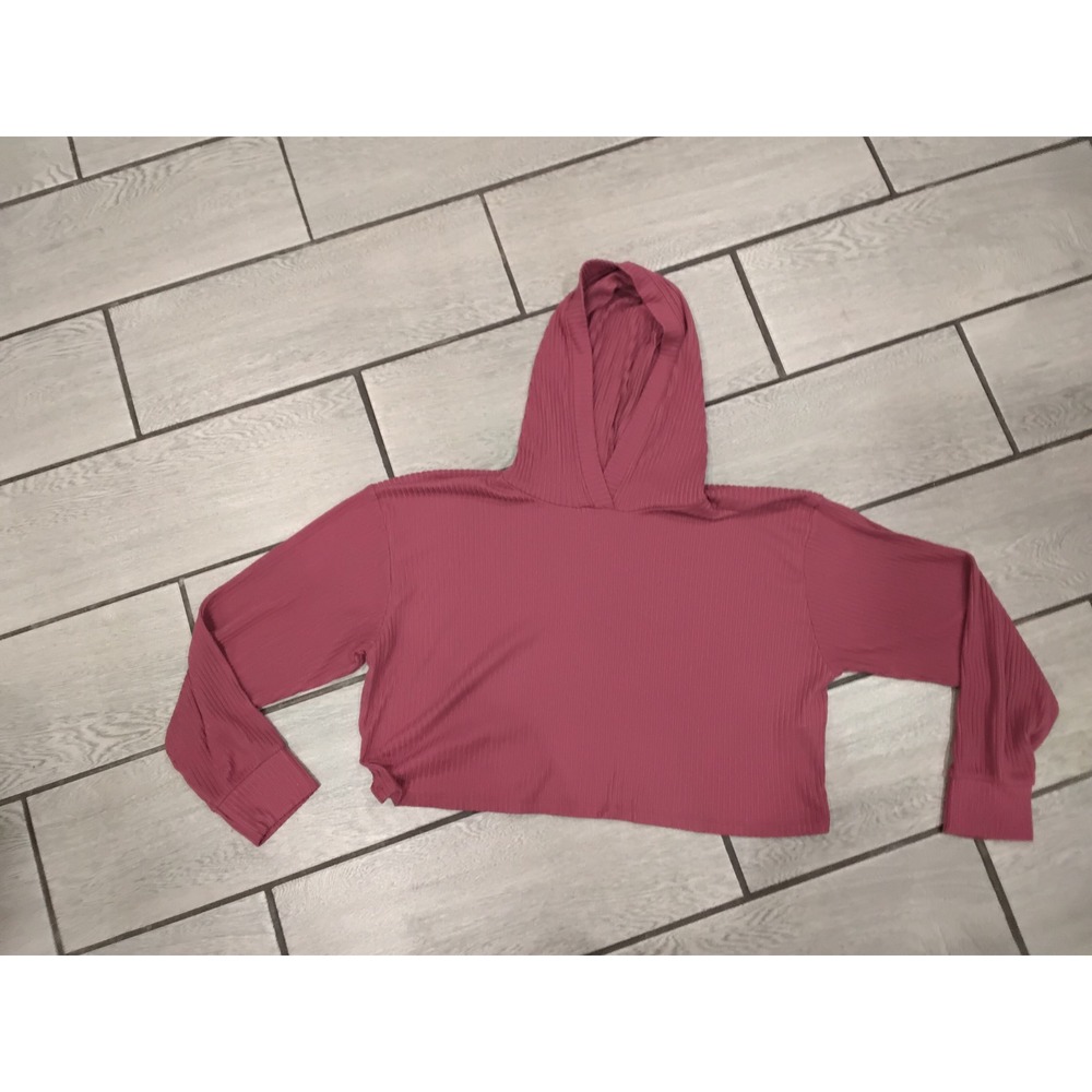 Hollister Cropped Ribbed Hoodie Pink Long Sleeve Casual Women's Size M
